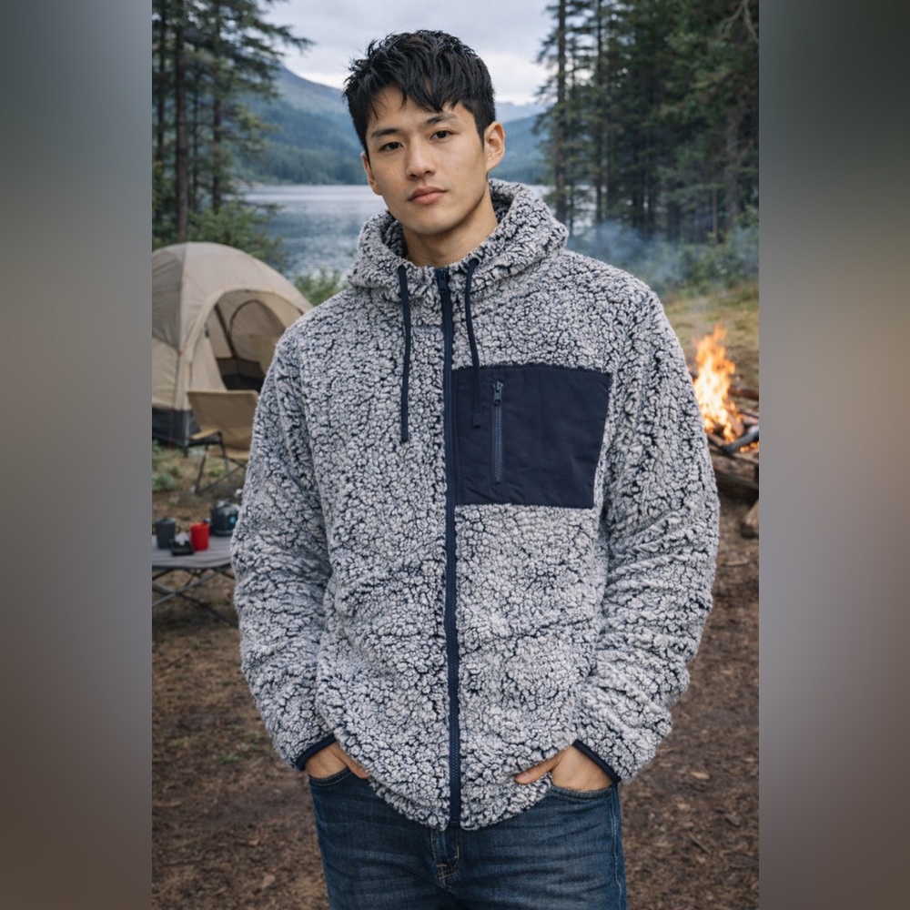 Navy and white Sherpa Hoodie